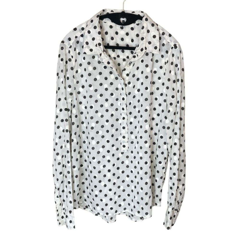 J. Crew White Polka Dot Button-Up Blouse